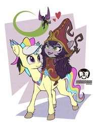 Size: 750x1000 | Tagged: safe, artist:calena, imported from derpibooru, princess luna, oc, oc:trinity deblanc(new), human, pony, unicorn, yordle, crossover, crystal, crystal horn, cute, horn, jewelry, league of legends, male, multicolored mane, necklace, pix, unicorn oc