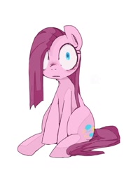 Size: 724x1024 | Tagged: safe, artist:um89s, artist:ume89s, imported from derpibooru, pinkie pie, pony, female, looking at you, mare, pinkamena diane pie, shrunken pupils, simple background, sitting, solo, white background