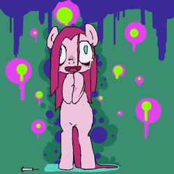 Size: 600x600 | Tagged: safe, artist:um89s, artist:ume89s, imported from derpibooru, pinkie pie, earth pony, pony, bipedal, female, mare, open mouth, pinkamena diane pie, solo, syringe, teary eyes