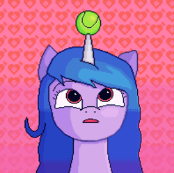 Size: 990x985 | Tagged: safe, artist:dhumla, imported from derpibooru, izzy moonbow, pony, unicorn, ball, fanart, female, g5, izzy's tennis ball, my little pony: a new generation, pixel art, scene interpretation, solo, tennis ball