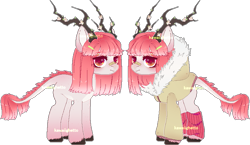 Size: 813x472 | Tagged: safe, artist:kawaiighetto, imported from derpibooru, oc, oc only, pony, antlers, clothes, duo, female, leonine tail, mare, simple background, tail, transparent background, unshorn fetlocks