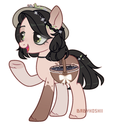 Size: 900x939 | Tagged: safe, artist:babyhoshii, imported from derpibooru, oc, oc only, earth pony, pony, base used, choker, earth pony oc, eyelashes, female, hat, mare, raised hoof, saddle basket, simple background, smiling, solo, sun hat, transparent background