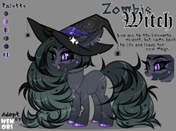 Size: 4300x3200 | Tagged: safe, artist:henori_artist, imported from derpibooru, oc, oc only, pony, spider, undead, zombie, zombie pony, black sclera, blackletter, bust, duo, ear fluff, ear piercing, earring, female, gray background, hat, hoof polish, jewelry, mare, necklace, piercing, simple background, witch hat