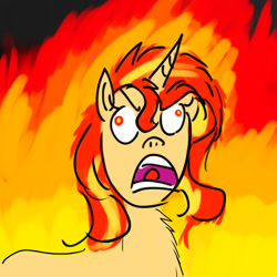 Size: 1280x1280 | Tagged: safe, alternate version, artist:horsesplease, imported from derpibooru, sunset shimmer, pony, unicorn, equestria girls, angry, derp, fiery shimmer, fire, fuuuuuu, meme, ponified, rage comic, rage face, rage guy, screaming, solo