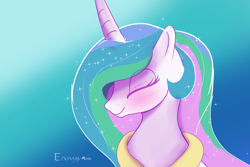 Size: 3000x2000 | Tagged: safe, artist:enonnnymous, imported from derpibooru, princess celestia, alicorn, pony, series:anon loves celestia, blushing, bust, cute, cutelestia, eyes closed, female, gradient background, mare, peytral, portrait, smiling, solo