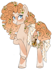 Size: 1080x1487 | Tagged: safe, artist:ninjagobrony287, imported from derpibooru, pear butter, earth pony, pony, alternate cutie mark, blushing, buttercup, chest freckles, coat markings, facial markings, female, flower, flower in hair, freckles, grin, mare, simple background, smiling, solo, star (coat marking), transparent background