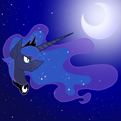 Size: 3000x3000 | Tagged: safe, artist:lunadorable, imported from derpibooru, princess luna, alicorn, pony, bust, crescent moon, crown, ethereal mane, female, jewelry, mare, moon, night, peytral, regalia, solo, starry mane, starry night, stars