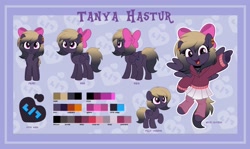 Size: 1678x1000 | Tagged: safe, artist:jhayarr23, imported from derpibooru, oc, oc:tanya hastur, pegasus, pony, clothes, female, filly, foal, mare, reference sheet, skirt, socks, solo, sweater