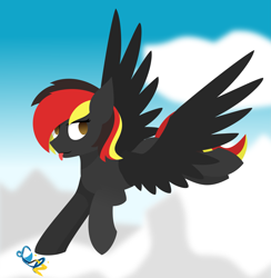 Size: 2477x2541 | Tagged: safe, artist:samsailz, imported from derpibooru, oc, pegasus, :p, cloud, flying, pegasus oc, sky, tongue out