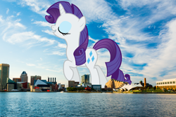 Size: 1600x1067 | Tagged: safe, artist:tardifice, artist:thegiantponyfan, imported from derpibooru, rarity, pony, unicorn, baltimore, female, giant pony, giant unicorn, giantess, highrise ponies, irl, macro, mare, maryland, mega giant, mega rarity, photo, ponies in real life, solo