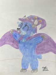 Size: 3024x4032 | Tagged: safe, artist:opti, imported from derpibooru, trixie, yak, atg 2022, bipedal, happy, newbie artist training grounds, species swap, traditional art, yakified