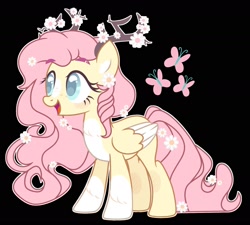 Size: 1858x1674 | Tagged: safe, artist:kreedie, imported from derpibooru, fluttershy, pegasus, pony, antlers, black background, coat markings, cute, daaaaaaaaaaaw, female, flower, flower in hair, mare, shyabetes, simple background, solo