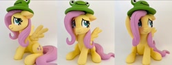 Size: 1280x488 | Tagged: safe, artist:sparkle257, imported from derpibooru, fluttershy, frog, pegasus, pony, craft, female, figurine, hat, irl, mare, photo, sculpture, solo, traditional art