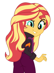 Size: 1400x1899 | Tagged: safe, artist:gmaplay, imported from derpibooru, sunset shimmer, human, equestria girls, equestria girls series, how to backstage, spoiler:eqg series (season 2), ass, bunset shimmer, butt, female, looking at you, looking back, simple background, solo, transparent background