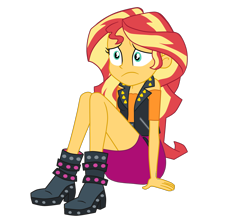 Size: 2278x2004 | Tagged: safe, artist:gmaplay, imported from derpibooru, sunset shimmer, human, equestria girls, equestria girls series, forgotten friendship, boots, cute, sad, shimmerbetes, shoes, simple background, sitting, solo, transparent background