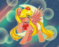 Size: 2048x1638 | Tagged: safe, artist:pierogarts, imported from derpibooru, pegasus, pony, anime, background pony, crossover, female, mare, one eye closed, ponified, sailor moon, serena tsukino, solo, unnamed character, unnamed pony