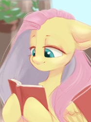 Size: 800x1070 | Tagged: safe, artist:melodylibris, imported from derpibooru, fluttershy, pegasus, pony, book, cute, female, floppy ears, mare, reading, shyabetes, solo