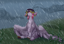 Size: 1903x1311 | Tagged: safe, artist:damayantiarts, imported from derpibooru, oc, oc only, pegasus, pony, rain, solo