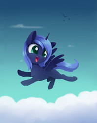 Size: 1778x2247 | Tagged: safe, artist:dusthiel, imported from derpibooru, princess luna, pony, atg 2022, female, filly, flying, newbie artist training grounds, solo, woona, younger