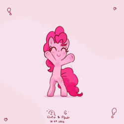 Size: 1000x1000 | Tagged: safe, artist:fipoki, imported from derpibooru, pinkie pie, earth pony, pony, a hat in time, animated, bipedal, cute, diapinkes, hat kid, looking at you, meme, open mouth, ponified meme, smiling, smug dancing hat kid, solo