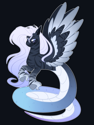 Size: 1800x2400 | Tagged: safe, artist:purplegrim40, imported from derpibooru, oc, original species, pegasus, snake, snake pony, black background, simple background, solo