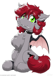 Size: 1226x1758 | Tagged: safe, artist:焰心fireworks, imported from derpibooru, oc, oc only, oc:swaybat, bat pony, pony, cheek fluff, chest fluff, collar, ear fluff, ear piercing, female, fluffy, looking at you, mouth hold, piercing, simple background, solo, stylus, transparent background