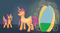 Size: 1280x701 | Tagged: safe, artist:termyotter, imported from derpibooru, sunny starscout, alicorn, earth pony, pony, alicornified, artificial horn, artificial wings, atg 2022, augmented, butt, duality, female, filly, filly sunny starscout, foal, g5, horn, magic, magic horn, magic wings, mare, my little pony: a new generation, newbie artist training grounds, open mouth, open smile, plot, race swap, self paradox, self ponidox, smiling, sunnycorn, time paradox, wings, younger