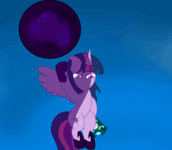 Size: 1920x1680 | Tagged: safe, artist:the lunar archer, imported from derpibooru, twilight sparkle, alicorn, pony, angry, animated, bell, cutie mark, dragon ball, dragon ball z, energy ball, female, flying, grogar's bell, looking down, mare, sky, thighs, twilight sparkle (alicorn)