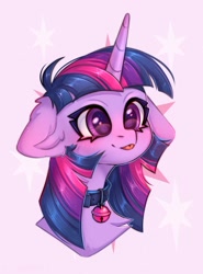 Size: 1407x1905 | Tagged: safe, artist:arisuyukita, imported from derpibooru, twilight sparkle, alicorn, pony, :p, bell, bell collar, bust, cat bell, chest fluff, choker, chokertwi, collar, cute, ear fluff, female, floppy ears, mare, portrait, solo, tongue out, twiabetes, twilight sparkle (alicorn)