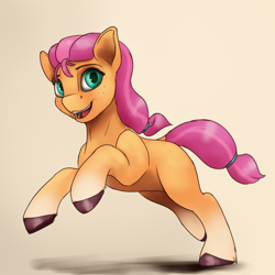 Size: 2000x2000 | Tagged: safe, artist:tenebrisnoctus, imported from derpibooru, sunny starscout, earth pony, pony, blank flank, cute, female, filly, filly sunny starscout, freckles, g5, galloping, mare, simple background, smiling, solo, sunnybetes, younger