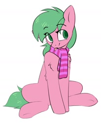 Size: 1336x1630 | Tagged: safe, artist:starlyfly, imported from derpibooru, oc, oc only, oc:pine berry, earth pony, pony, clothes, scarf, simple background, solo, striped scarf, tongue out, white background