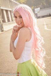 Size: 640x960 | Tagged: safe, artist:evaangelyne, imported from derpibooru, fluttershy, human, 2015, bare shoulders, clothes, cosplay, costume, irl, irl human, photo, sleeveless, solo, tanktop