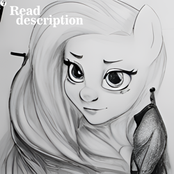 Size: 1024x1024 | Tagged: safe, imported from derpibooru, fluttershy, human, done by neural network, drawing, female, humanized, mare, rudall-e kandinsky, smiling, wide eyes