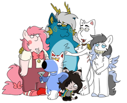 Size: 583x474 | Tagged: safe, artist:highrolleryt, imported from derpibooru, oc, oc only, anthro, pegasus, unguligrade anthro, bowtie, clothes, family guy, female, male, pegasus oc, peter griffin, simple background, style emulation, white background