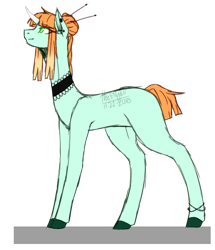 Size: 750x872 | Tagged: safe, artist:kat-the-true-kitkat, imported from derpibooru, oc, oc only, pony, unicorn, choker, colored hooves, female, hair bun, hairpin, horn, mare, simple background, solo, transparent background, unicorn oc