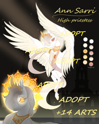 Size: 6000x7500 | Tagged: safe, artist:luna dave, imported from derpibooru, oc, pegasus, adoptable, adopted, auction, blonde hair, blonde mane, colored hooves, colored wings, colored wingtips, crown, female, fixed, halo, jewelry, makeup, pegasus oc, priestess, realistic horse legs, realistic wings, regalia, solo, unshorn fetlocks, wings