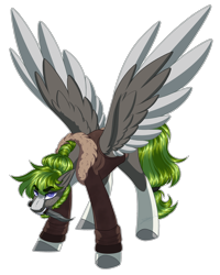 Size: 1920x2403 | Tagged: safe, artist:purplegrim40, imported from derpibooru, oc, oc only, pegasus, pony, clothes, colored hooves, colored wings, male, mouth hold, pegasus oc, simple background, solo, stallion, transparent background, two toned wings, wings