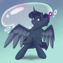 Size: 2048x2048 | Tagged: safe, artist:nanazdina, imported from derpibooru, princess luna, alicorn, pony, bipedal, bubble, bubble wand, commission, cute, ibispaint x, lunabetes, solo, ych result