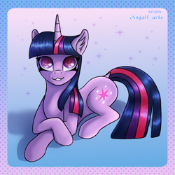 Size: 2476x2476 | Tagged: safe, artist:ingolf arts, imported from derpibooru, twilight sparkle, pony, unicorn, cute, ear fluff, female, high res, horn, looking at you, mare, smiling, solo, stars, unicorn twilight