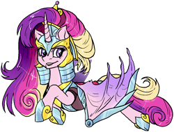 Size: 1072x816 | Tagged: safe, artist:not-ordinary-pony, derpibooru exclusive, imported from derpibooru, princess cadance, alicorn, pony, armor, bat wings, female, gameloft, mare, my little pony: magic princess, simple background, smiling, smirk, solo, transparent background, wings
