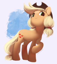 Size: 1064x1200 | Tagged: safe, artist:dammmnation, imported from derpibooru, applejack, earth pony, pony, alternate hairstyle, cute, jackabetes, pigtails, solo, twintails