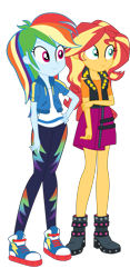Size: 1941x4148 | Tagged: safe, artist:gmaplay, imported from derpibooru, rainbow dash, sunset shimmer, human, equestria girls, equestria girls series, rollercoaster of friendship, converse, duo, duo female, female, hand on hip, high res, shoes, simple background, smiling, transparent background