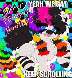 Size: 1547x1668 | Tagged: safe, artist:permafox, imported from derpibooru, oc, earth pony, zebra, colorful, emo, femboy hooters, original character do not steal, pixel art, scene, solo, zebra oc