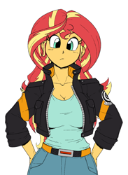 Size: 1222x1670 | Tagged: safe, artist:reiduran, imported from derpibooru, sunset shimmer, human, equestria girls, akira toriyama, breasts, busty sunset shimmer, colored, dragon ball, dragon ball z, looking at you, simple background, solo, style emulation, white background