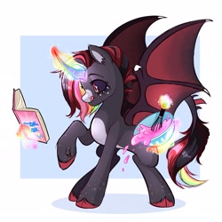 Size: 2077x2077 | Tagged: safe, artist:syrupyyy, imported from derpibooru, oc, oc only, alicorn, bat pony, bat pony alicorn, pony, alicorn oc, bat wings, horn, solo, wings