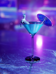 Size: 1550x2050 | Tagged: safe, artist:radiomann01, imported from derpibooru, oc, oc only, oc:lucent, unicorn, 3d, alcohol, blender, cocktail, cocktail glass, cocktail umbrella, drink, looking offscreen, male, micro, nightclub, solo, stallion