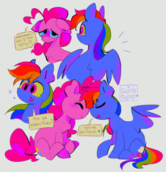 Size: 1972x2048 | Tagged: safe, artist:swirlseypop, imported from derpibooru, pinkie pie, rainbow dash, earth pony, pegasus, pony, colorful, comforting, comic, cute, dialogue, eyes closed, female, floppy ears, lesbian, pinkiedash, reassurance, sad, shipping, simple background