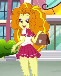 Size: 1676x2074 | Tagged: safe, alternate version, artist:vi45, imported from derpibooru, adagio dazzle, human, equestria girls, bag, canterlot high, clothes, commission, commissioner:iv's, handbag, looking back, outline, school uniform, skirt, ych result