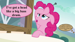 Size: 1280x720 | Tagged: safe, edit, edited screencap, imported from derpibooru, screencap, pinkie pie, earth pony, pony, every little thing she does, comic, doctor who, headache, implied doctor whooves, offscreen character, pain star, screencap comic, speech, speech bubble, talking, the wheel in space, thought bubble