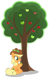 Size: 3098x4851 | Tagged: safe, artist:stellardusk, imported from derpibooru, applejack, earth pony, pony, alternate cutie mark, apple, crossover, earth pony magic, food, fruit, hat, magic, magic aura, plant coven, seeds, show accurate, simple background, solo, the owl house, transparent background, tree